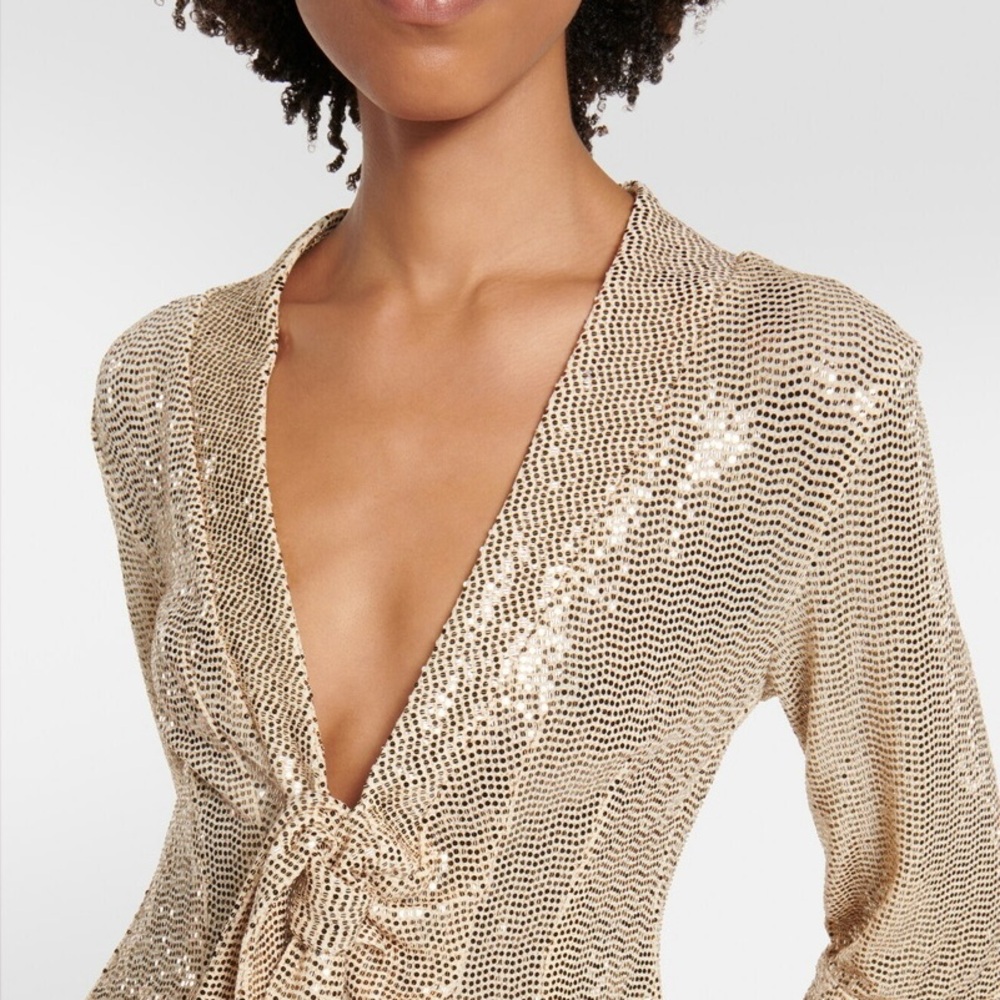 Dodo Bar Or Gold Sequin Blouse, luxury designer, Retail $400